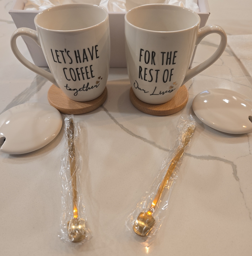 New In Box AW Bridal Egagement Wedding Gift Coffee Mug Set